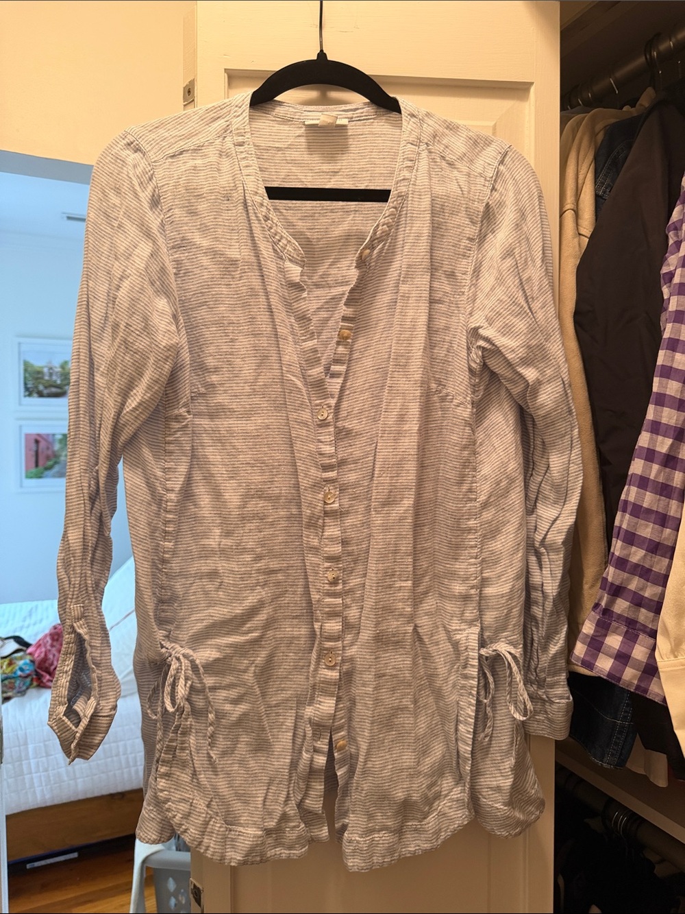 J. Jill Light Blue Striped Women's Tunic 100% Linen S